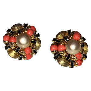 Francoise Montague French Pink Black and Pearl Earrings
